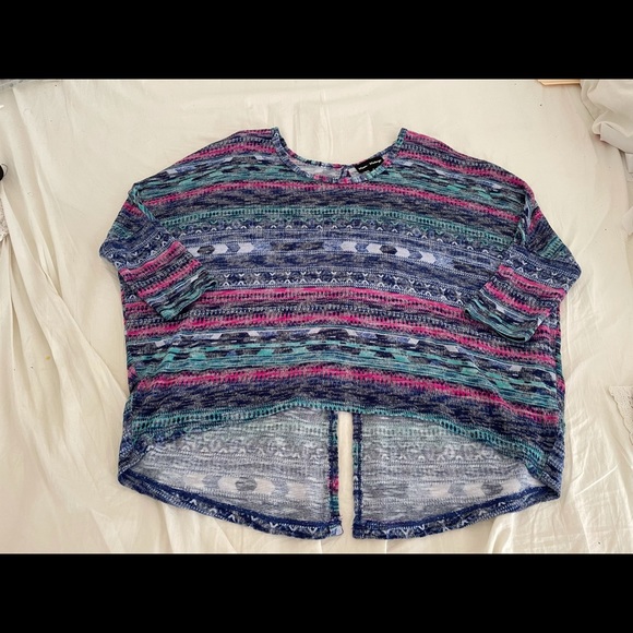 Mason + Mackenzie multicolored cropped hi-low buttons-on-the-back sweater size L - Picture 9 of 12
